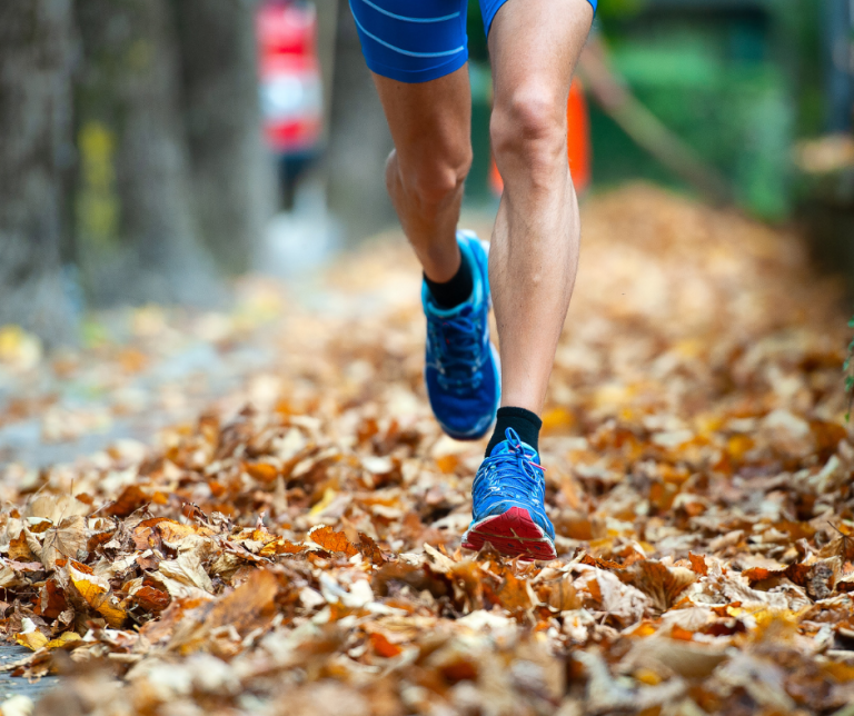 running on fall leaves